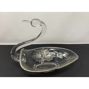 DUNCAN & MILLER #30 PALL MALL Swan Candy Dish ~ Rockwell Peony Silver Overlay
